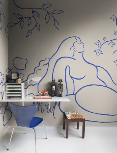 Fototapeta szkic kobiecej postaci i bujna roślinność Rebel Walls R21238 Lush Lines Light Blue Symbolic