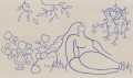 Fototapeta szkic kobiecej postaci i bujna roślinność Rebel Walls R21238 Lush Lines Light Blue Symbolic