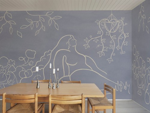 Fototapeta szkic kobiecej postaci i bujna roślinność Rebel Walls R21239 Lush Lines Blue Symbolic