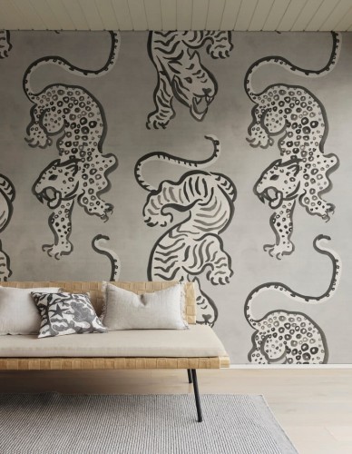 Fototapeta tygrysy i lamparty Rebel Walls R21241 Ink Tiger Gray Symbolic