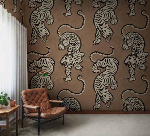 Fototapeta tygrysy i lamparty Rebel Walls R21244 Ink Tiger Rust Symbolic