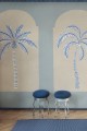 Fototapeta klasyczne łuki i stylizowane palmy Rebel Walls R21253 Palm Arches Blue Symbolic