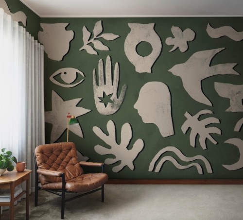 Fototapeta wycięte symbole Rebel Walls R21257 Symbolic Green Beige Symbolic