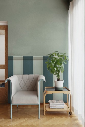 Fototapeta paski i akwarelowe pociągnięcia Rebel Walls R21265 Striped Panel Green Symbolic