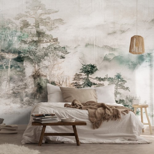 Fototapeta malarskie drzewa bonzai i zamglone góry Wall Art Bonzai