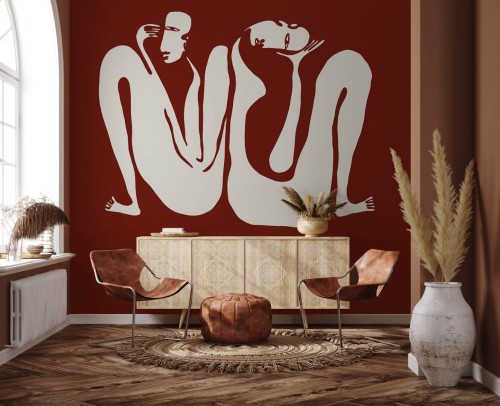 Fototapeta z motywem abstrakcyjnych postaci Wall Art Couple Burgundy