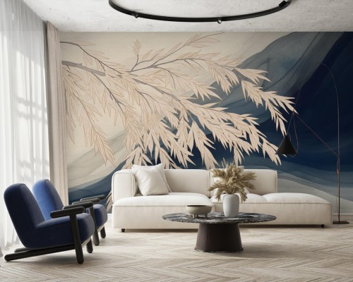 Fototapeta abstrakcyjne fale i gałąź z liśćmi Wall Art Dalila