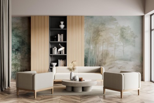 Fototapeta akwarelowy pejzaż lasu Wall Art Foresta