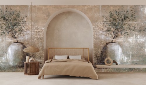 Fototapeta gałązka oliwna w glinianym dzbanie Wall Art Olivio