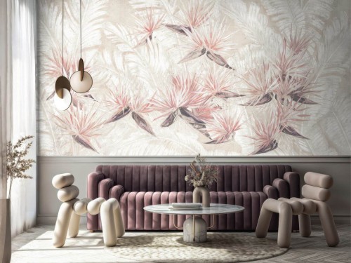 Fototapeta egzotyczne kwiaty wśród liści Wallcraft Palmira 1115 31 2501