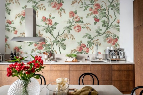 Fototapeta pnącza róż Rebel Walls R21171 Rose Garland Pink Hot Pops