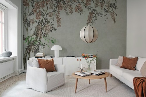 Fototapeta pnącza wisterii Rebel Walls R21379 Wisteria Garden Gray Hot Pops