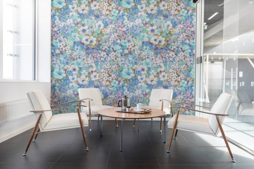 Fototapeta kwiaty retro Rebel Walls R21145 Flowerhaze Blue Hot Pops