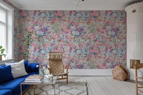 Fototapeta kwiaty retro Rebel Walls R21146 Flowerhaze Pink Hot Pops