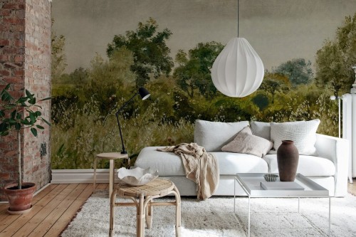 Fototapeta malarski krajobraz bujnej zieleni Rebel Walls R21414 Oatfields Summer Hot Pops