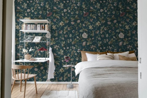 Fototapeta botaniczna vintage Rebel Walls R21426 Verdant Bloom Blue Hot Pops