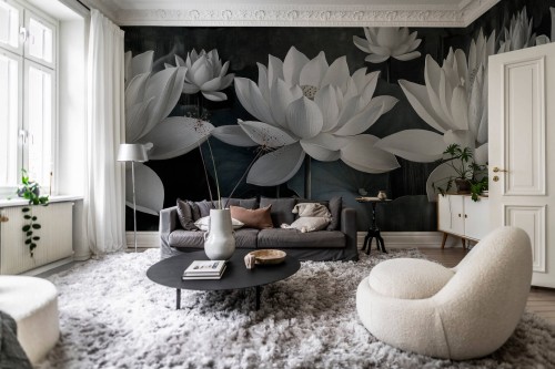 Fototapeta duże kwiaty lotosu Rebel Walls R21517 White Lotus Night Hot Pops