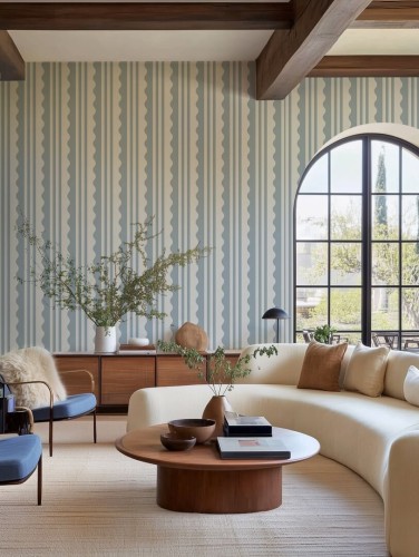 Fototapeta falujące paski Rebel Walls R21528 Wavy Stripe Blue Hot Pops