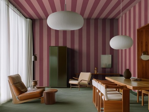 Fototapeta paski Rebel Walls R21531 Bold Stripes Burgundy Hot Pops