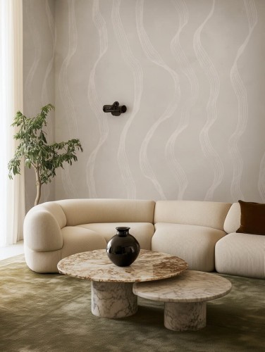 Fototapeta falujące prążki Rebel Walls R21625 Ribbon Stripe Beige Hot Pops