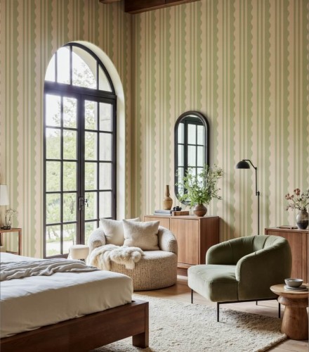 Fototapeta falujące paski Rebel Walls R21631 Wavy Stripe Light Green Hot Pops