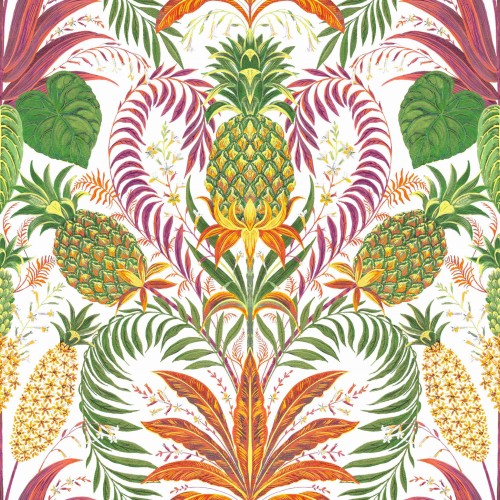Tapeta tropikalna w liście i ananasy Casadeco RIOC 201824497 Samba Rio