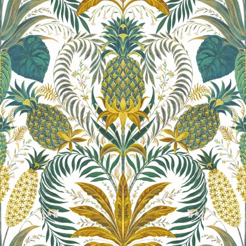 Tapeta tropikalna w liście i ananasy Casadeco RIOC 201827203 Samba Rio