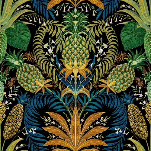 Tapeta tropikalna w liście i ananasy Casadeco RIOC 201827910 Samba Rio