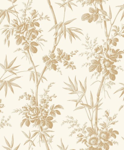Tapeta roślinna - róże i liście bambusa Casadeco BTJD 201701303 Flanerie Les Belles Toiles De Jouy 2