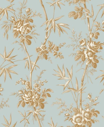 Tapeta roślinna - róże i liście bambusa Casadeco BTJD 201706363 Flanerie Les Belles Toiles De Jouy 2