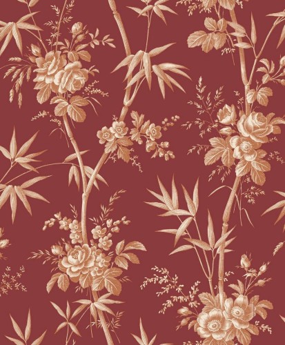 Tapeta roślinna - róże i liście bambusa Casadeco BTJD 201708778 Flanerie Les Belles Toiles De Jouy 2