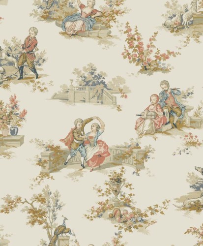 Tkanina dekoracyjna w sceny dworskie Casadeco BTJD 201761984 Gavotte Les Belles Toiles De Jouy 2