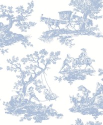 Tkanina dekoracyjna w wiejskie scenki Casadeco BTJD 201776389 Cadence Les Belles Toiles De Jouy 2
