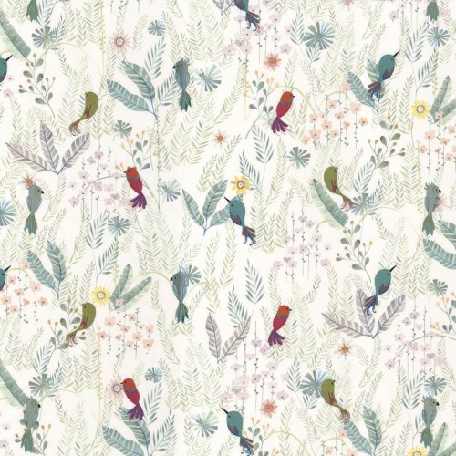 Tkanina w ptaki i liście Camengo 12540182 Zelie Les Petits Reves