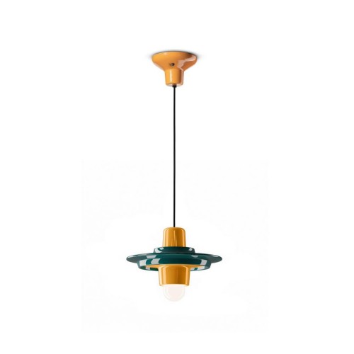 Lampa wisząca ceramiczna dwukolorowa Ferroluce C2776 Verde Petrolio + Giallo Voila Deco