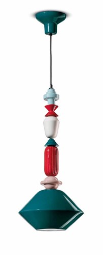 Lampa wisząca ceramiczna geometryczna Ferroluce C2511 Verde Petrolio Lariat Deco