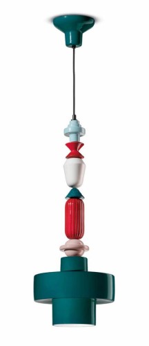 Lampa ceramiczna geometryczna wisząca Ferroluce C2531 Verde Petrolio Lariat Deco