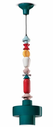 Lampa ceramiczna geometryczna wisząca Ferroluce C2532 Verde Petrolio Lariat Deco
