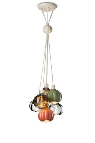 Lampa wisząca ze szklanymi i ceramicznymi kloszami Ferroluce C2646 Mix Afoxe Deco