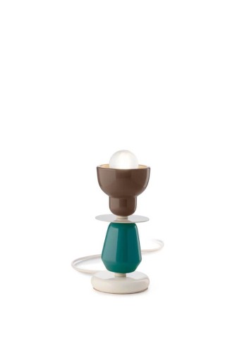Lampa stołowa z ceramiki Ferroluce C2604 Marrone Moka+Turchese Berimbau Deco