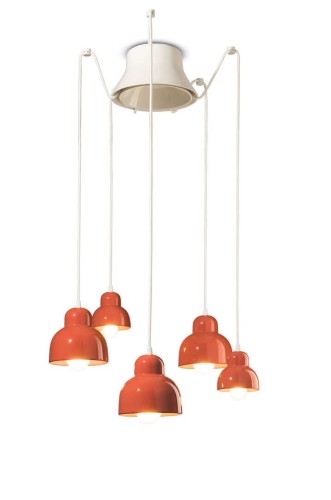 Lampa ceramiczna wisząca 5-punktowa Ferroluce C2605 Arancio Poke Berimbau Deco