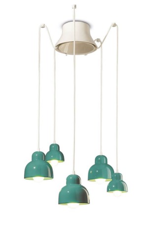 Lampa ceramiczna wisząca 5-punktowa Ferroluce C2605 Turchese Berimbau Deco