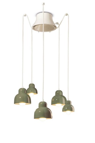 Lampa ceramiczna wisząca 5-punktowa Ferroluce C2605 Verde Salvia Berimbau Deco