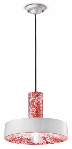 Lampa ceramiczna z okrągłym kloszem Ferroluce C2502 Ming Rosso PI Deco