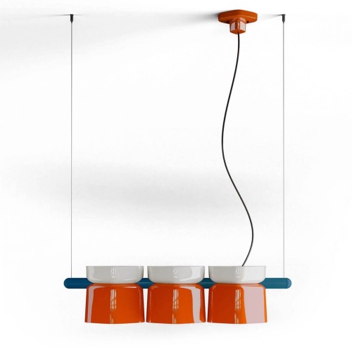 Lampa ceramiczna wisząca z trzema kloszami Ferroluce C2790 SM.Bianco + Arancio Volpe Yakitori Deco