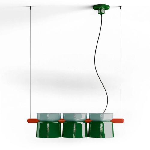 Lampa ceramiczna wisząca z trzema kloszami Ferroluce C2790 Azzurro + Verde Bali Yakitori Deco