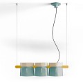 Lampa ceramiczna wisząca z trzema kloszami Ferroluce C2790 Crema + Azzurro Yakitori Deco
