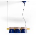 Lampa ceramiczna wisząca z trzema kloszami Ferroluce C2790 Grigio Sabbia + Blu Robot Yakitori Deco