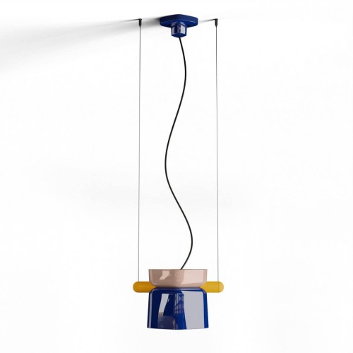 Lampa wisząca z ceramiki Ferroluce C2791 Grigio Sabbia + Blu Robot Yakitori Deco