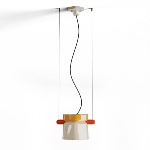 Lampa wisząca z ceramiki Ferroluce C2791 Giallo + Crema Yakitori Deco